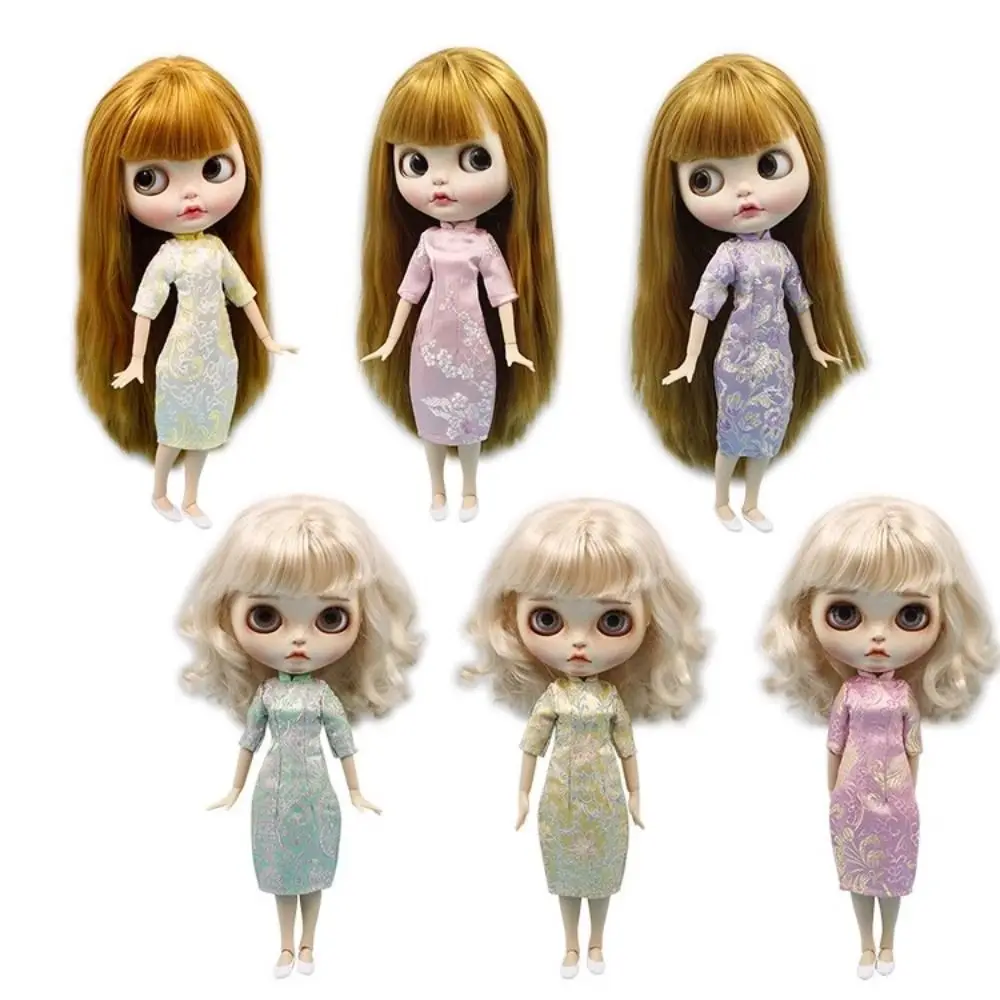 

Handmade Chinese Dresses Clothes Cute Doll Accessories Traditional Retro Printed Dress Fashion for blythe OB24 ICY DBS Dolls