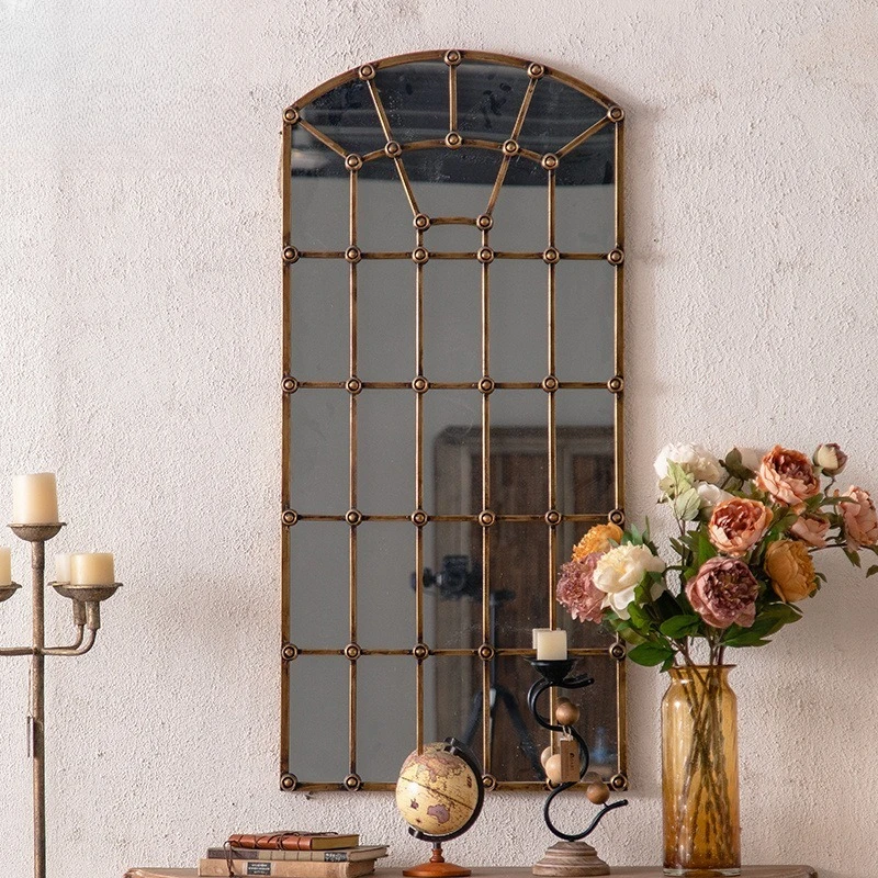 Retro imitation copper full-body mirror, clothing store wrought iron old fitting mirror, homestay hotel washstand mirror