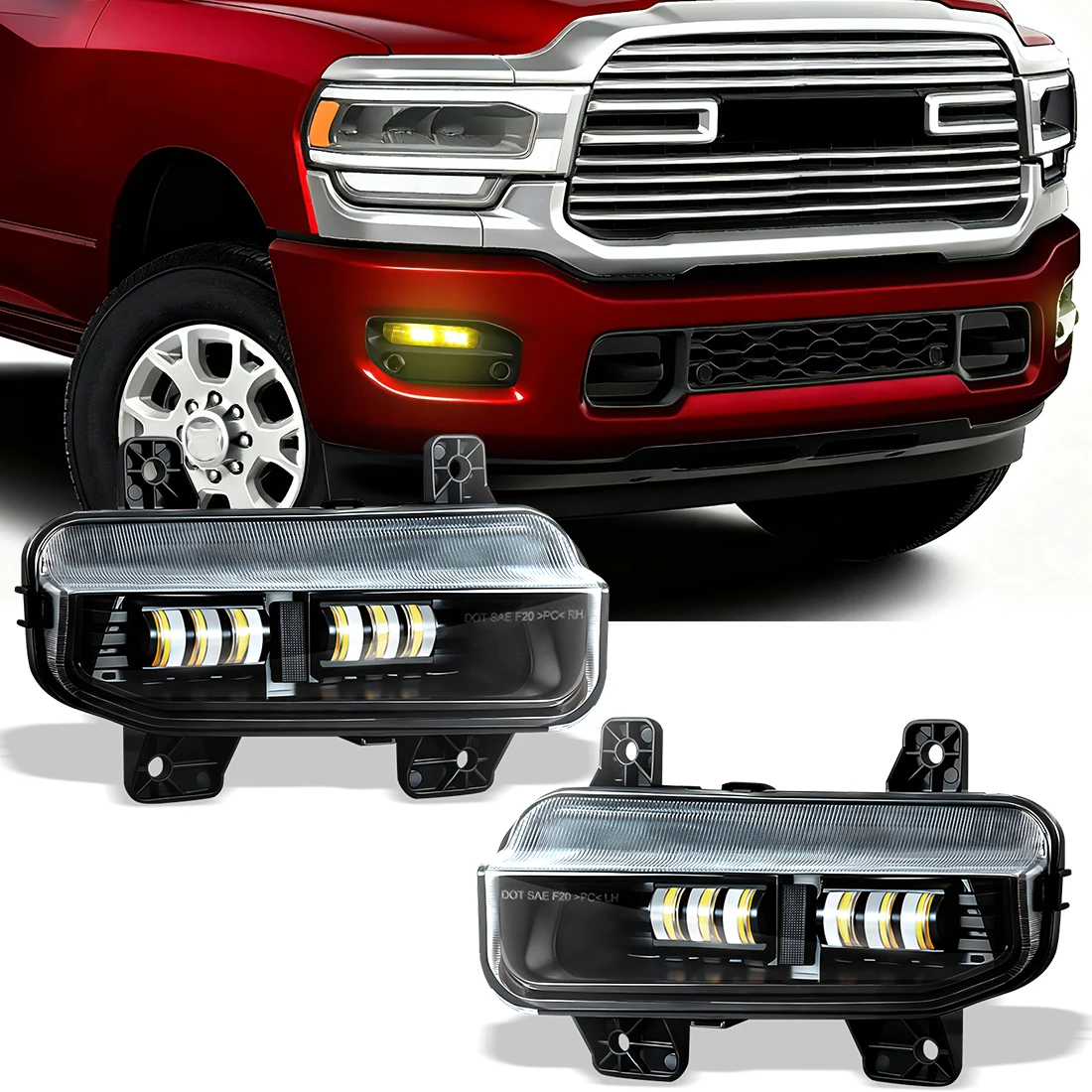Fog Light Assembly For Dodge Ram 1500 2500 3500 2019 2020 2021 2022 2023 2024 6 LED Fog Lamp Front Bumper Headlight Accessories
