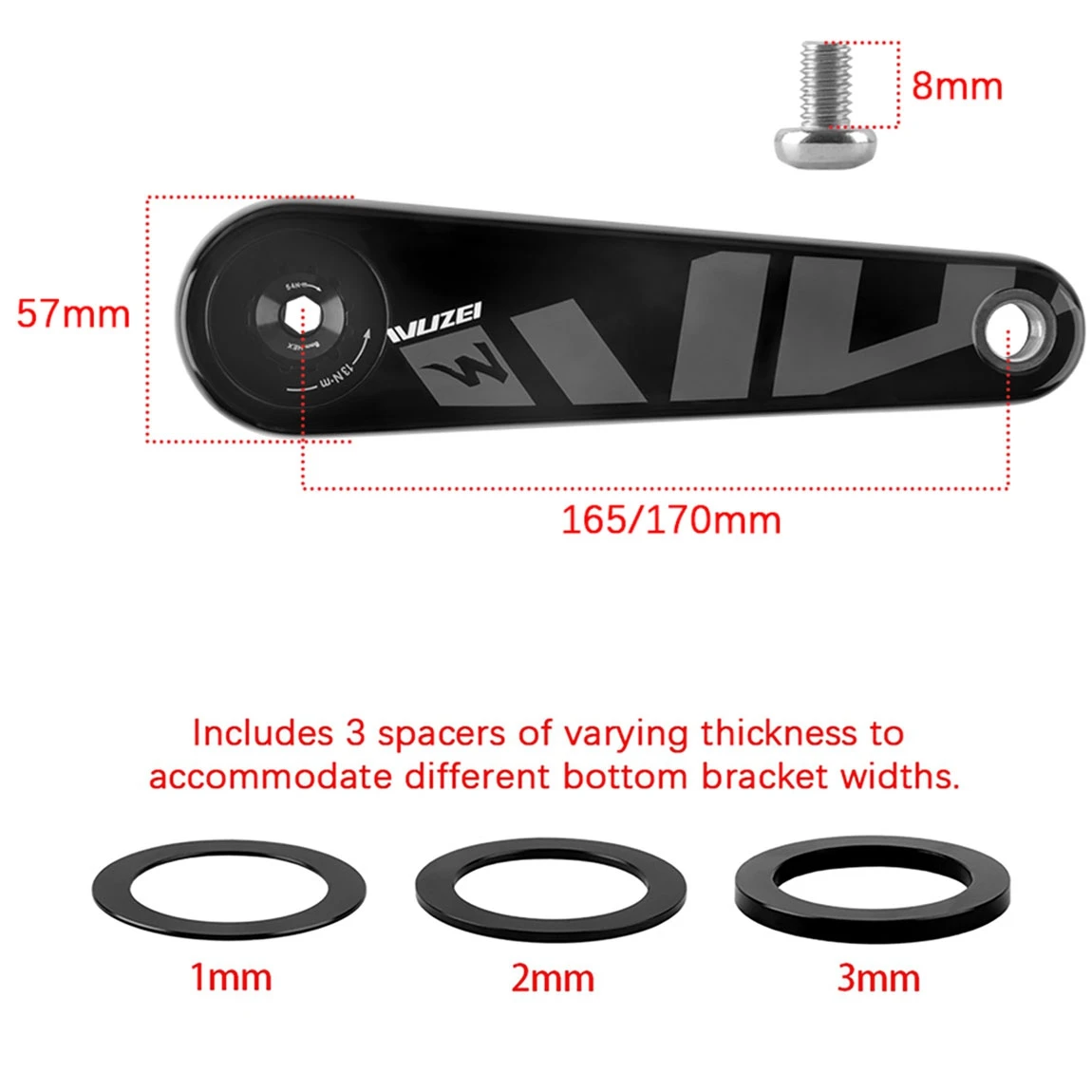 WUZEI 3-Bolzen Carbon-Kurbelgarnitur 165 170mm Rennrad-Kurbel 24mm 29mm Ti AL7075 Achse Faltrad-Kettenblatt für SRAM – Detail 2