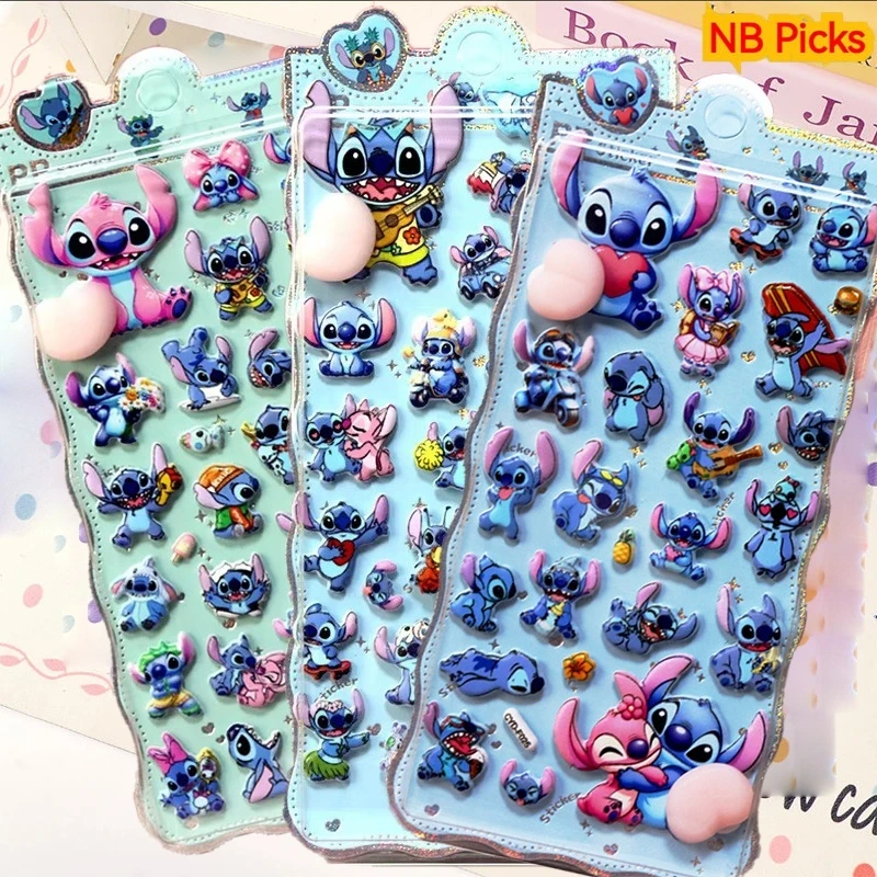 

New Stitch 3D Bouncy Butt Stickers 4PC/Set Cartoon Cute Anime Puffy Stickers Squeeze Toy Stickers Decorating Scrapbooks Phone