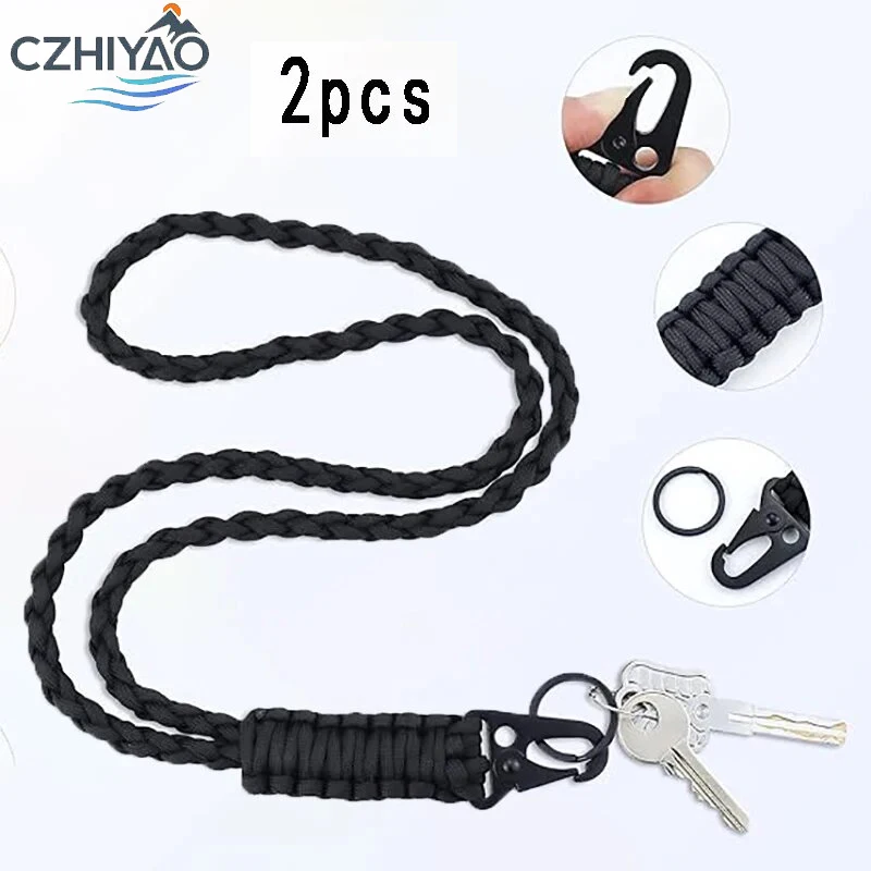 

CZHIYAO 2 pcs Heavy Duty Woven Umbrella Rope Keychain Outdoor Survival Necklace With Clip For Cameras Whistles Mobile Phones