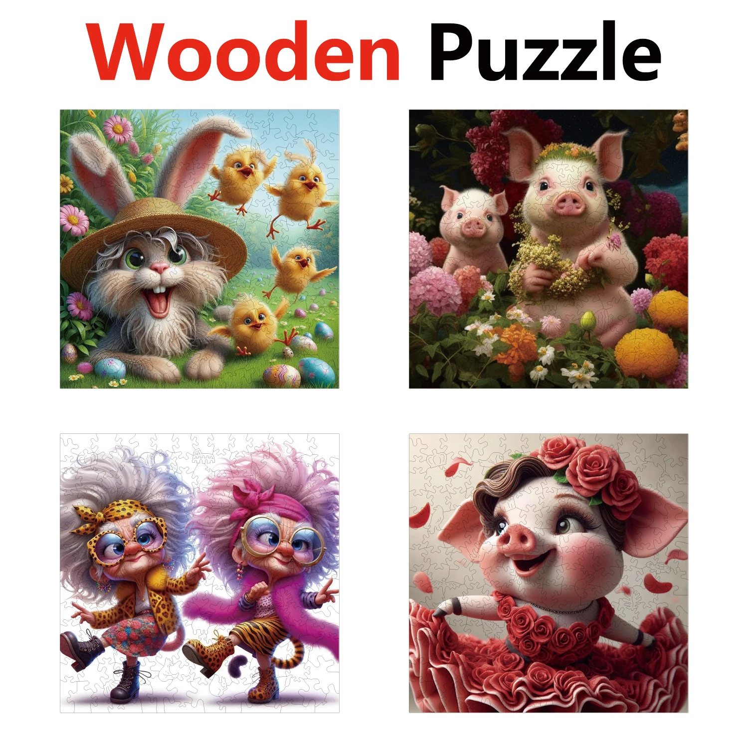 

Pig Granny Rabbit Animal Puzzles High Quality Jigsaw Puzzle Wooden Puzzle Best Christmas Gift