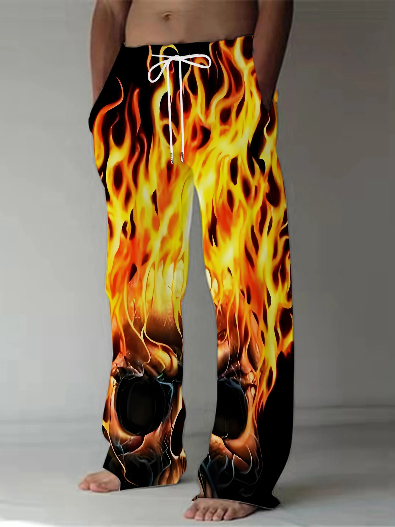 2026 Men's Summer Hot Selling Flame Print Casual Outdoor Sports Fashion Street Hawaiian Vacation Style Pants
