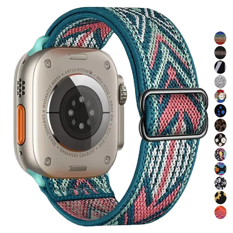 

Петля для резинки для волос для Apple Watch ultra 2, ремешок 49 мм, 40 мм, 44 мм, 45 мм, 41 мм, 46 мм, 42 мм, нейлоновый браслет iwatch Series 10, 9 3 7 8 se ремешок