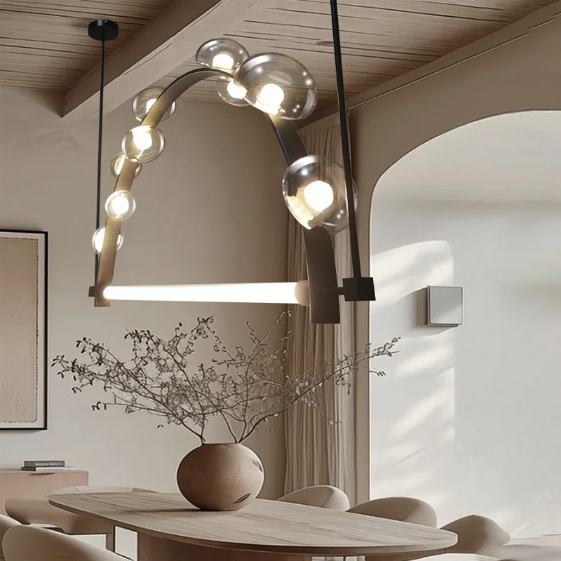 REVEN American Luxury Long Tube LED Chandelier Dimmable Magic Bean Glass Pendant Light 2025 Adjustable Chain for Living Room