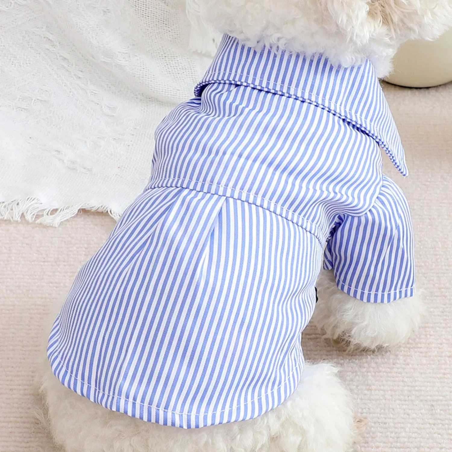 Blue Fashion Thin Striped Bowknot Pet Dog Clothes Shirts 2022 Summer Small Cat Chihuahua Boy Girl Clothing Products