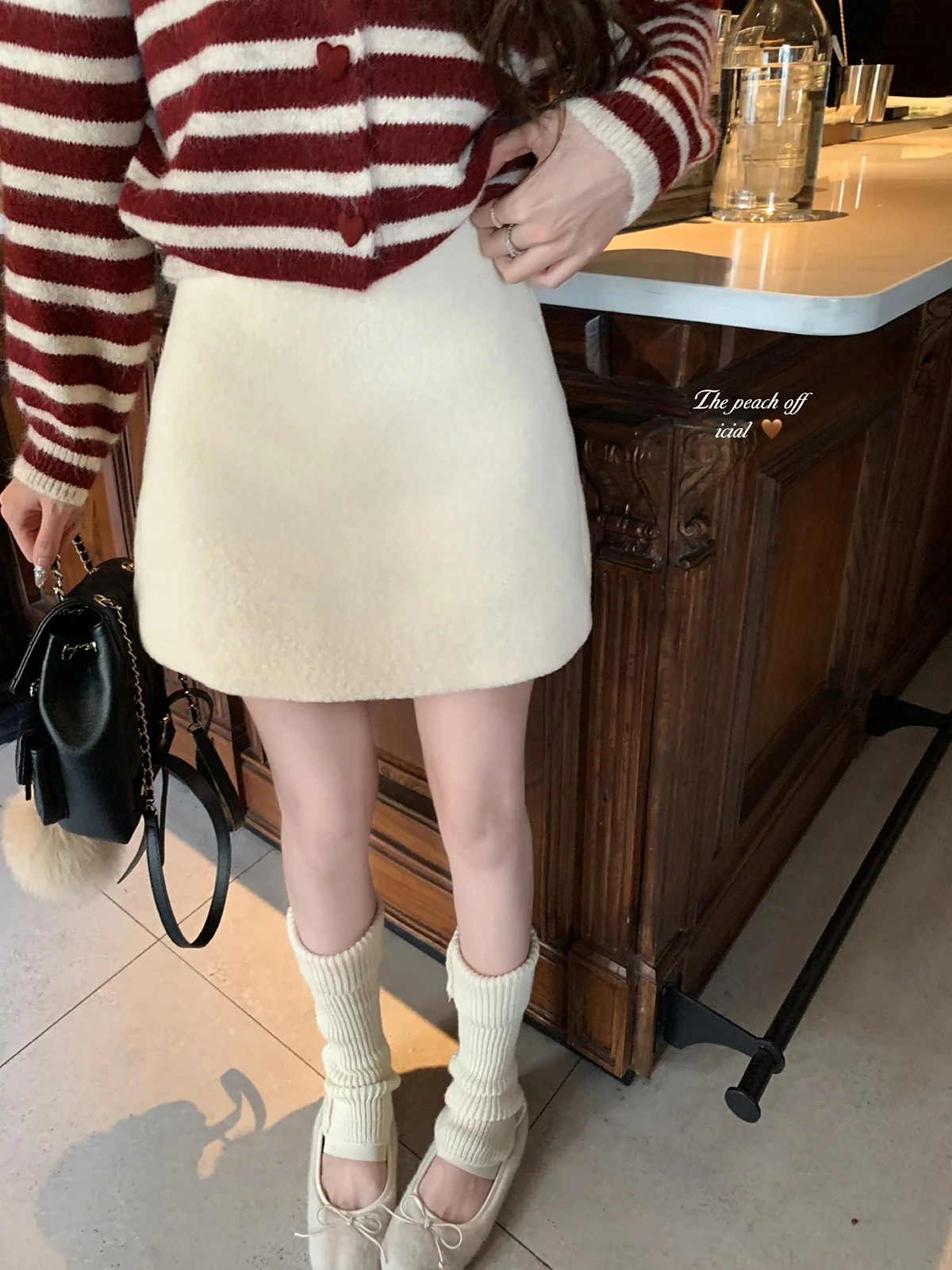 

ThePeachOfficial Kyoto Miss White Fce Lined Thi High Waist Wool A-Line Skirt Women's Retro Sle Casual Wear