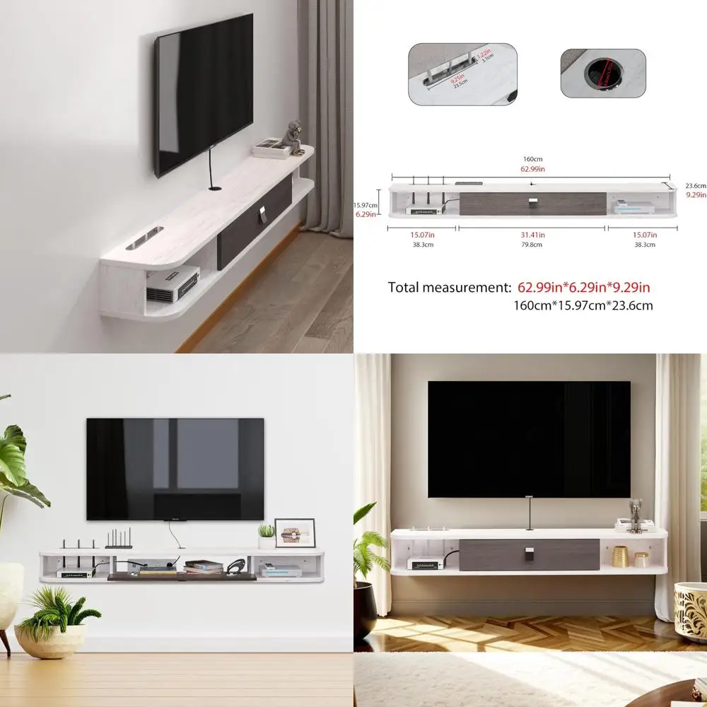 وحدة تحكم وسائط مثبتة على الحائط مقاس 63 بوصة مع باب وتخزين لمركز الترفيه التلفزيوني