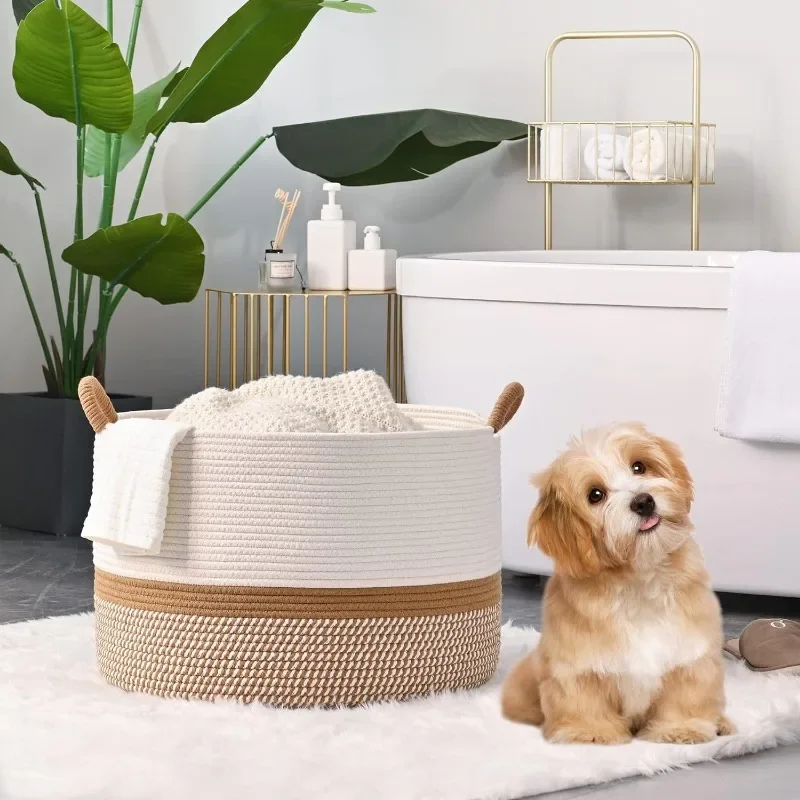 New Eco Friendly Products Cotton Rope Woven Blanket Basket for Baby Laundry Basket Cotton Rope Living Room Storage Basket