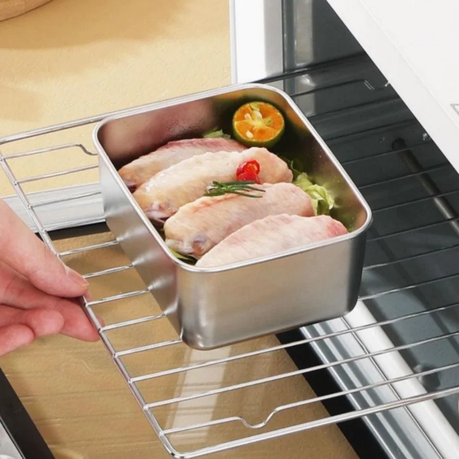 1-2-3pc Rectangular Stainless Steel Food Storage Container Refrigerator Organizer Kitchen Prep Storage Box