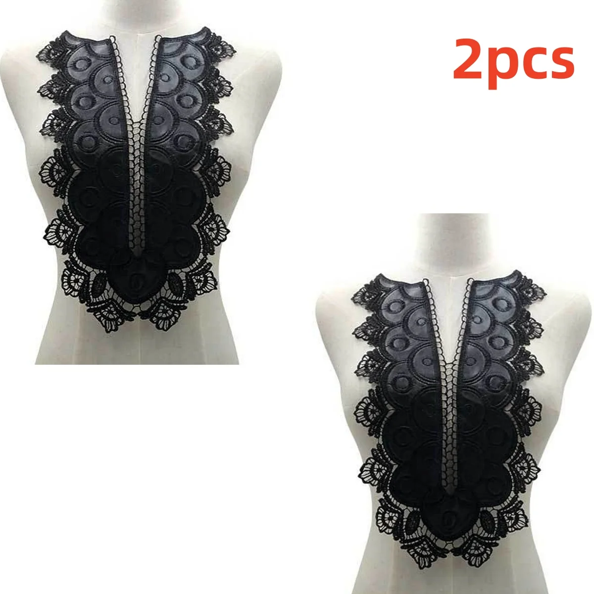 2Pc Black Embroidery Collar Venise Sequin Floral Embroidered Applique Lace Neckline Collar Garment Accessories Scrapbooking