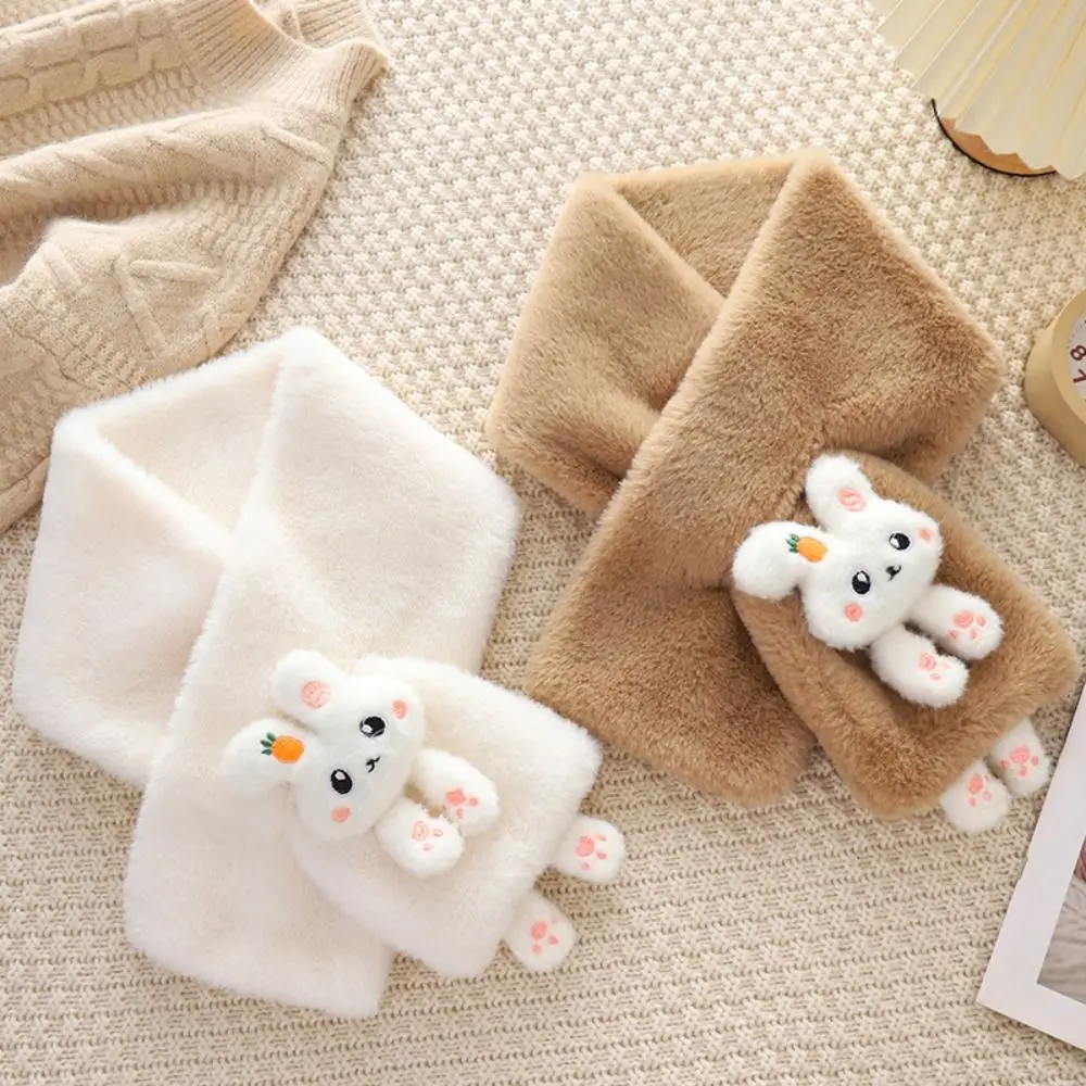 Solid Color Rabbit Plush Scarf Kawaii Warm Scarf Faux Rabbit Cross Neck Warmer Thicken Fur Plush Children's Scarf Warmer