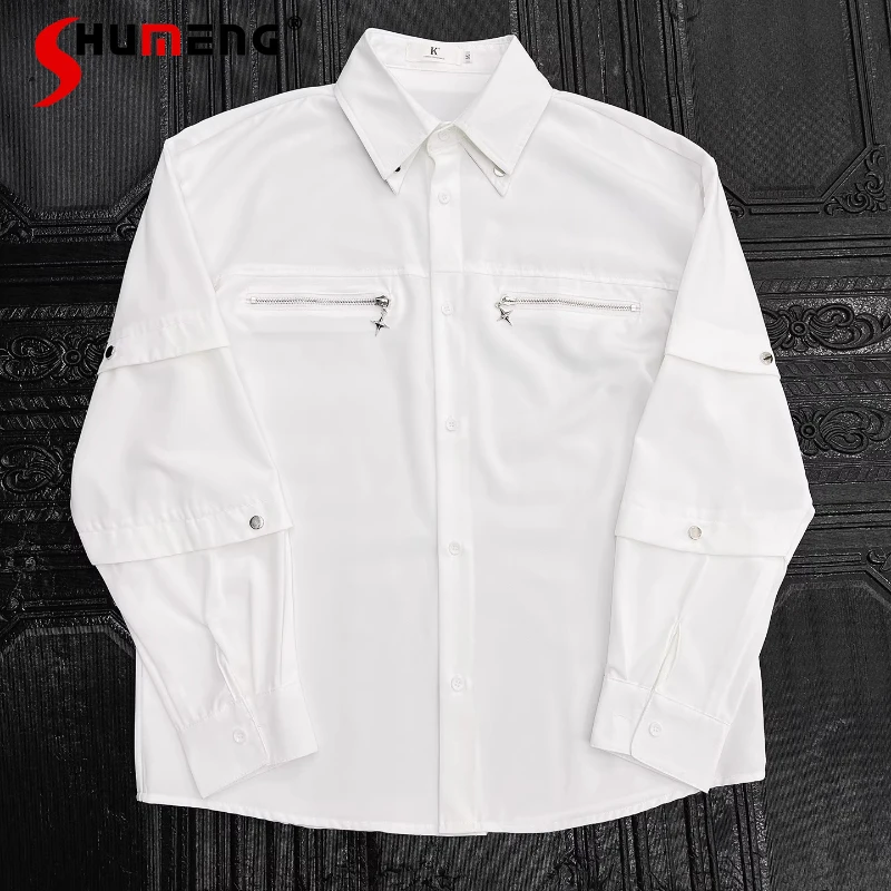 Men's 2025 Spring Summer New Handsome Tops Men's Loose Comfort Solid Color Shirts Trend High-end Zipper Design Long-sleeve Shirt