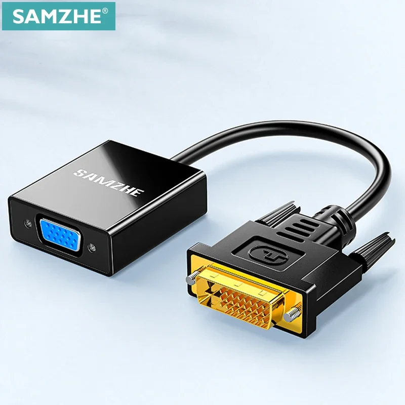 SAMZHE DVI 24+1 to VGA  Converter Adapter Full HD 1080P 24+1 25Pin Male to 15Pin Female Cable for Monitor TV PC DVI to VGA