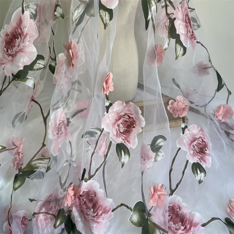 1 Yards Sheer Organza 3D Floral chiffon petals lace fabric For Bow-knot, photography background Birthday Dress blouse