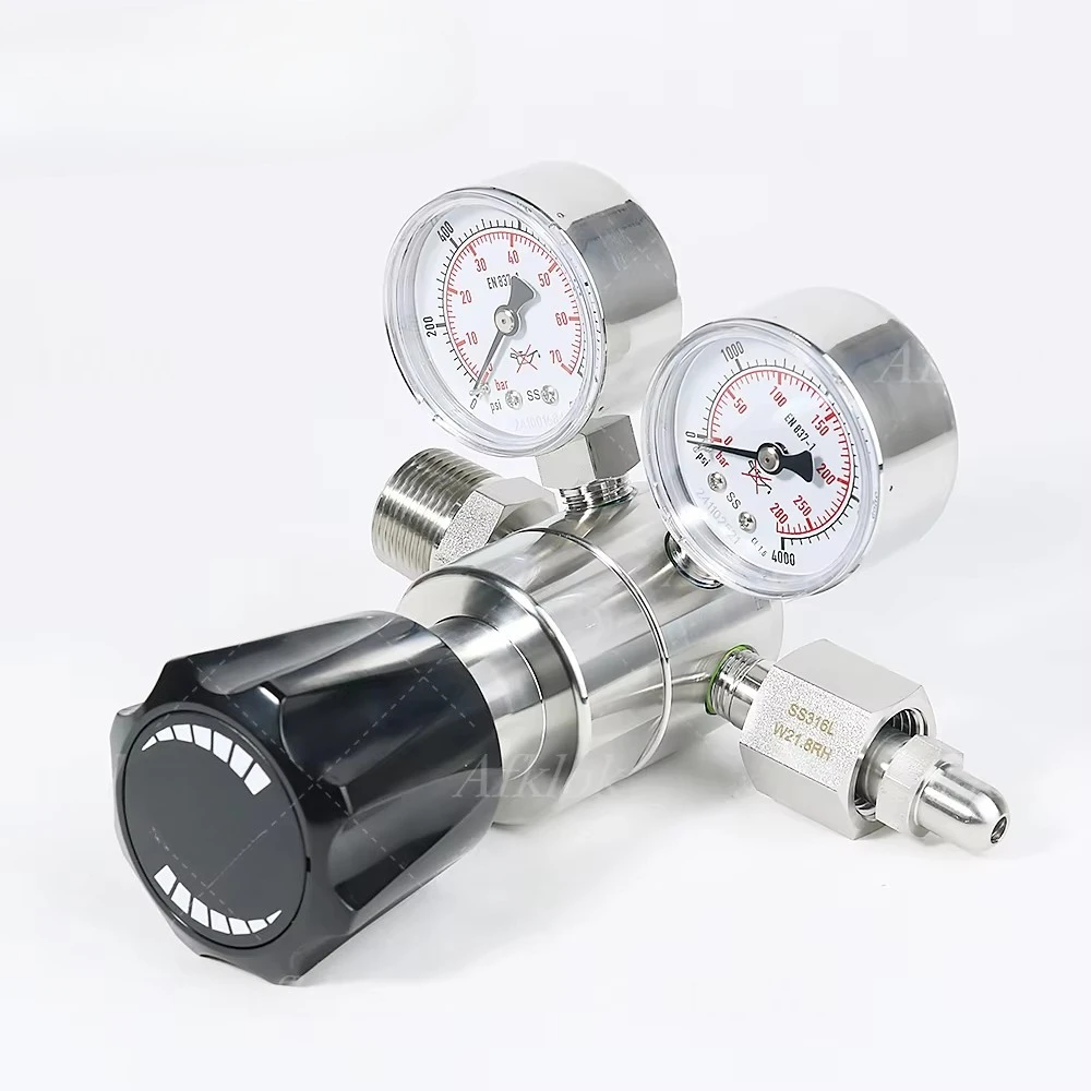 Inlet 6000 Psi Outlet 3000 Psi High Pressure Gas Regulator Hydrogen Pressure Regulator with Two Meters