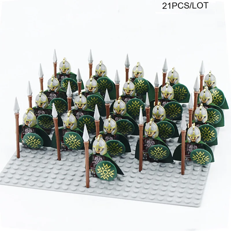 21pcs Game Thrones Mini Elf Strong Orcs Army Gandalf Dwarf Rohan Knight Rome Solider Figure Building Block Set Toys for Kids