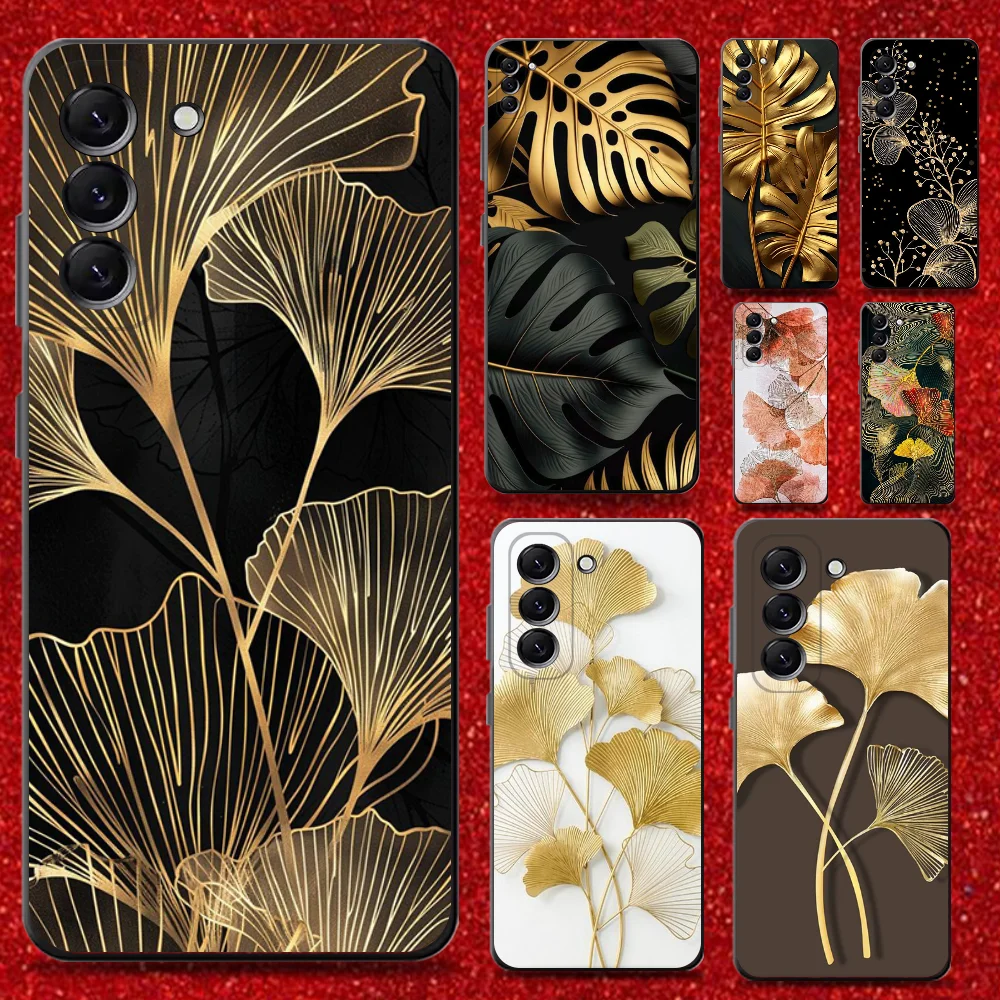 

Golden Ginkgo Leaf Powder Phone Case For Samsung Galaxy A13,A21s,A22,A31,A32,A52,A53,A71,A80,Soft Black Shell