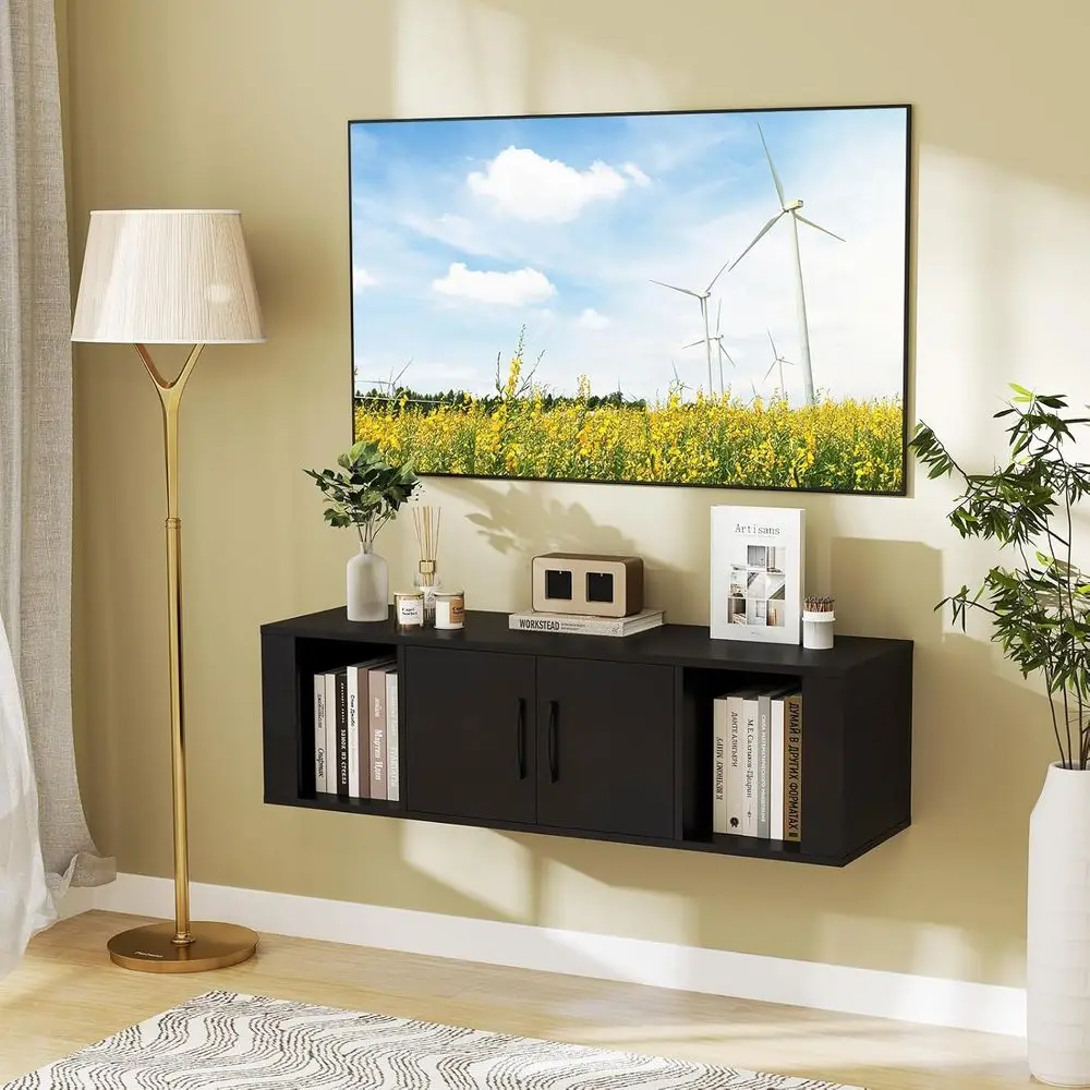 

loating TV Stand, Wall Mounted TV ole Table with Do, Entertainment Media Center Under TV, ern TV Cabinet or Living Room, Bedroom