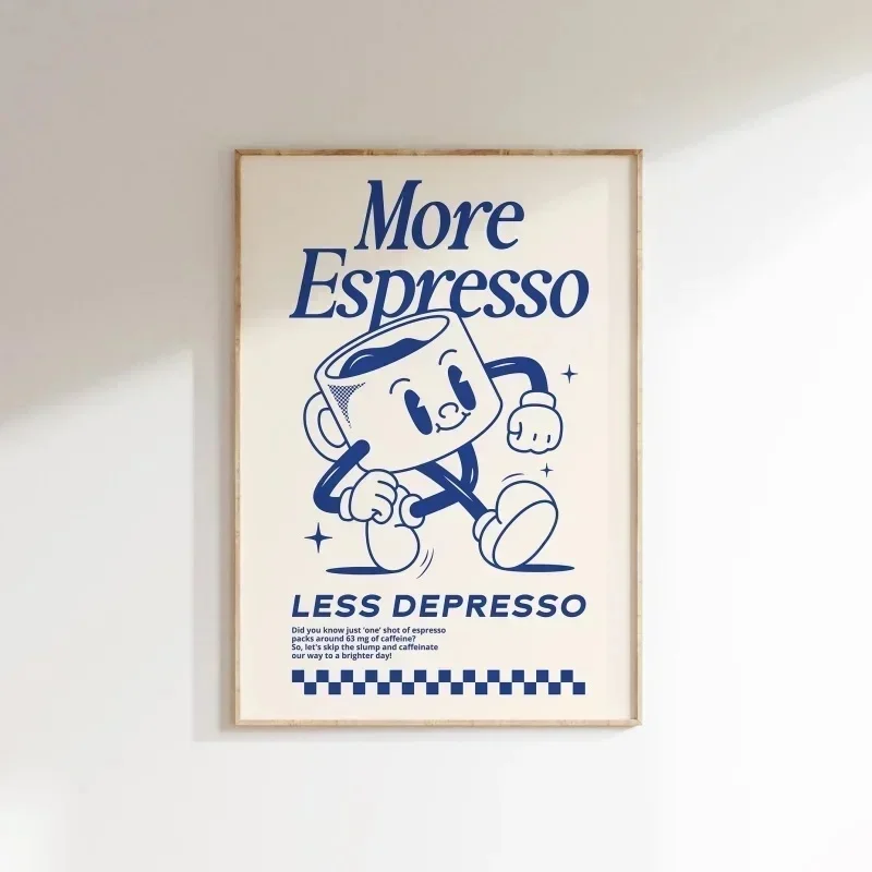 Wandkunst „Mehr Espresso, weniger Depresso“, Wandkunst mit Kaffee-Zitat, Wandkunst für die Kaffeestation, Kaffeebar-Druck, niedliche Drucke, Retro-Zitat – Detail 3
