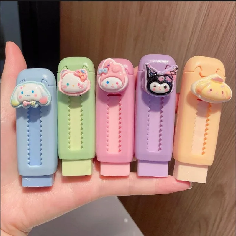 Sanrio My Melody Kuromi Cinnamoroll выдвижной резиновый ластик, высокоэстетичный креативный студенческий мультяшный ластик, супер чистый.