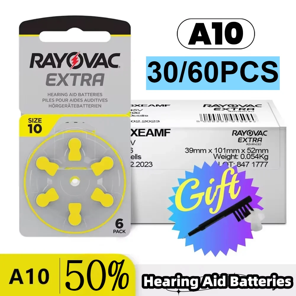 30/60PCS Rayovac Extra Hearing Aid Batteries Battery A10 10A PR70 10 High Performance Zinc Air Battery For Digital Hearing Aid