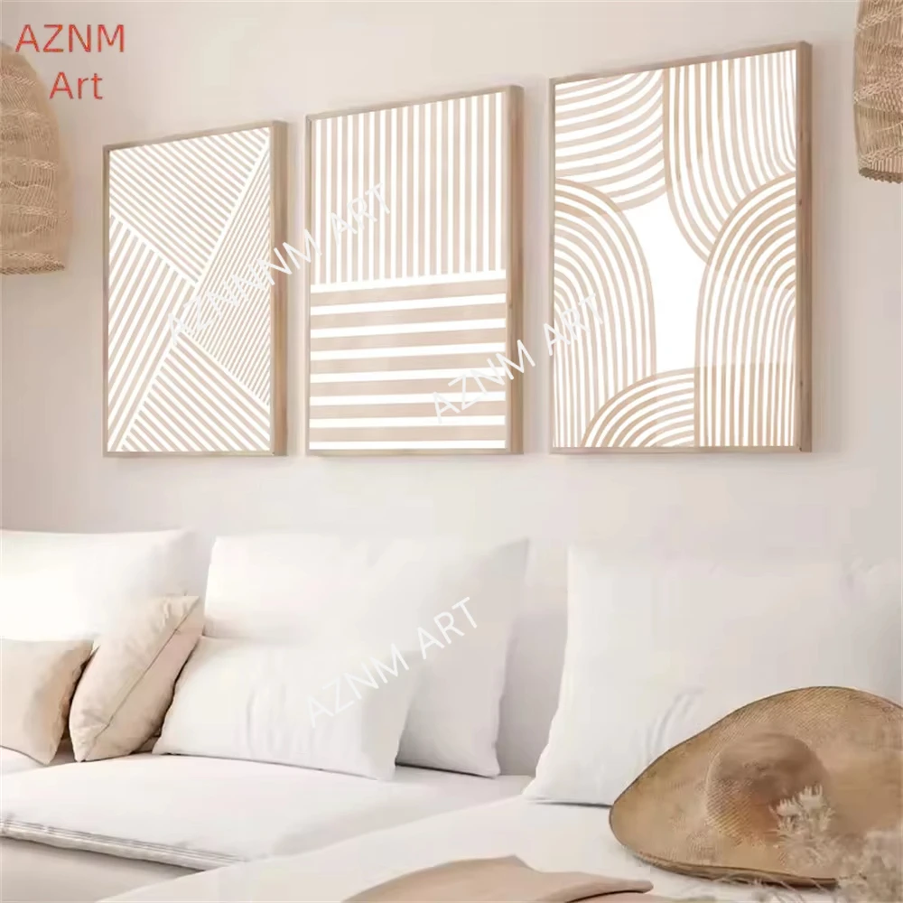 1PC/3 stücke Böhmen Moderne Neutral Beige Abstrakte Kunst Poster Minimalistischen Geometrische Leinwand Malerei Linie Wand Bilder Zimmer decor