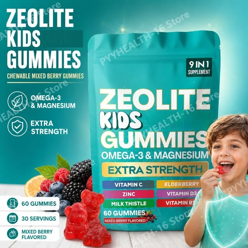 Kids Multivitamin Gummies with Omega 3 Magnesium Zinc Vitamin C D3 B12 Mixed Berry Flavor Daily Wellness Supplement 60 Gummies