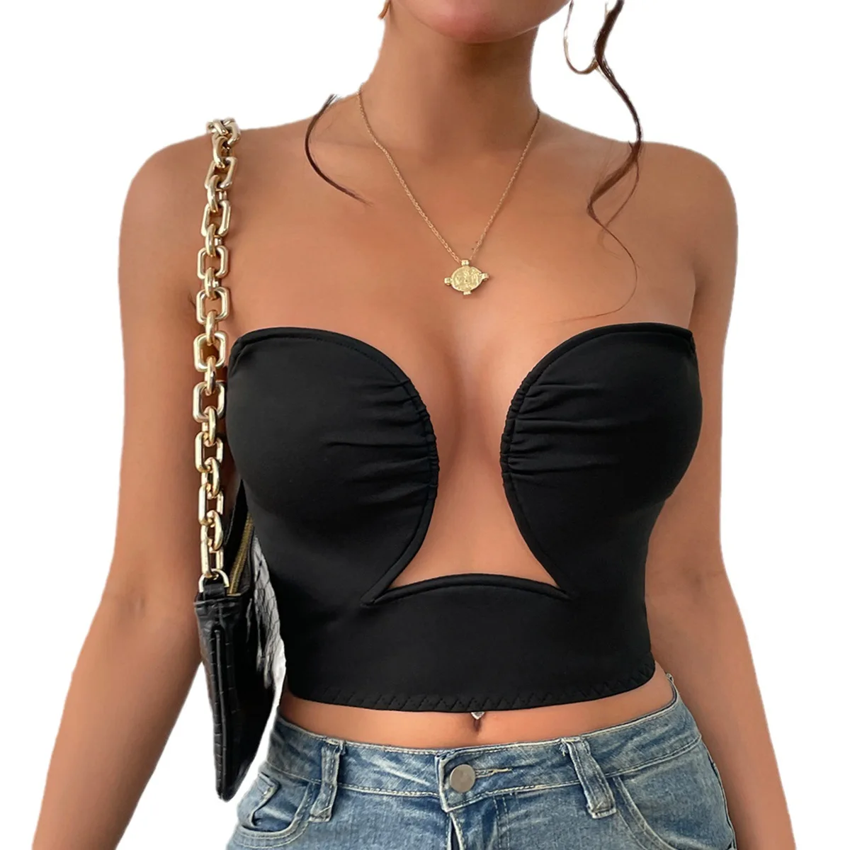 New Fashion Womens Sexy Hollow Pleated Backless Corset Crop Tops Bustiers Top Summer Chic Low-cut Streetwear Top Ladies Camisole