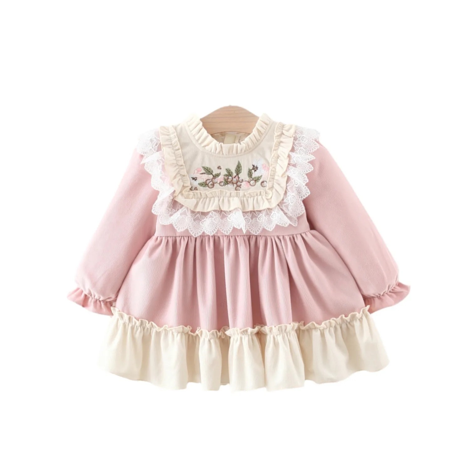 2024 New Spring Girls\' Long Sleeved Dress Long Sleeved Baby Girl Fashionable Cute Lace Embroidered Princess Dress