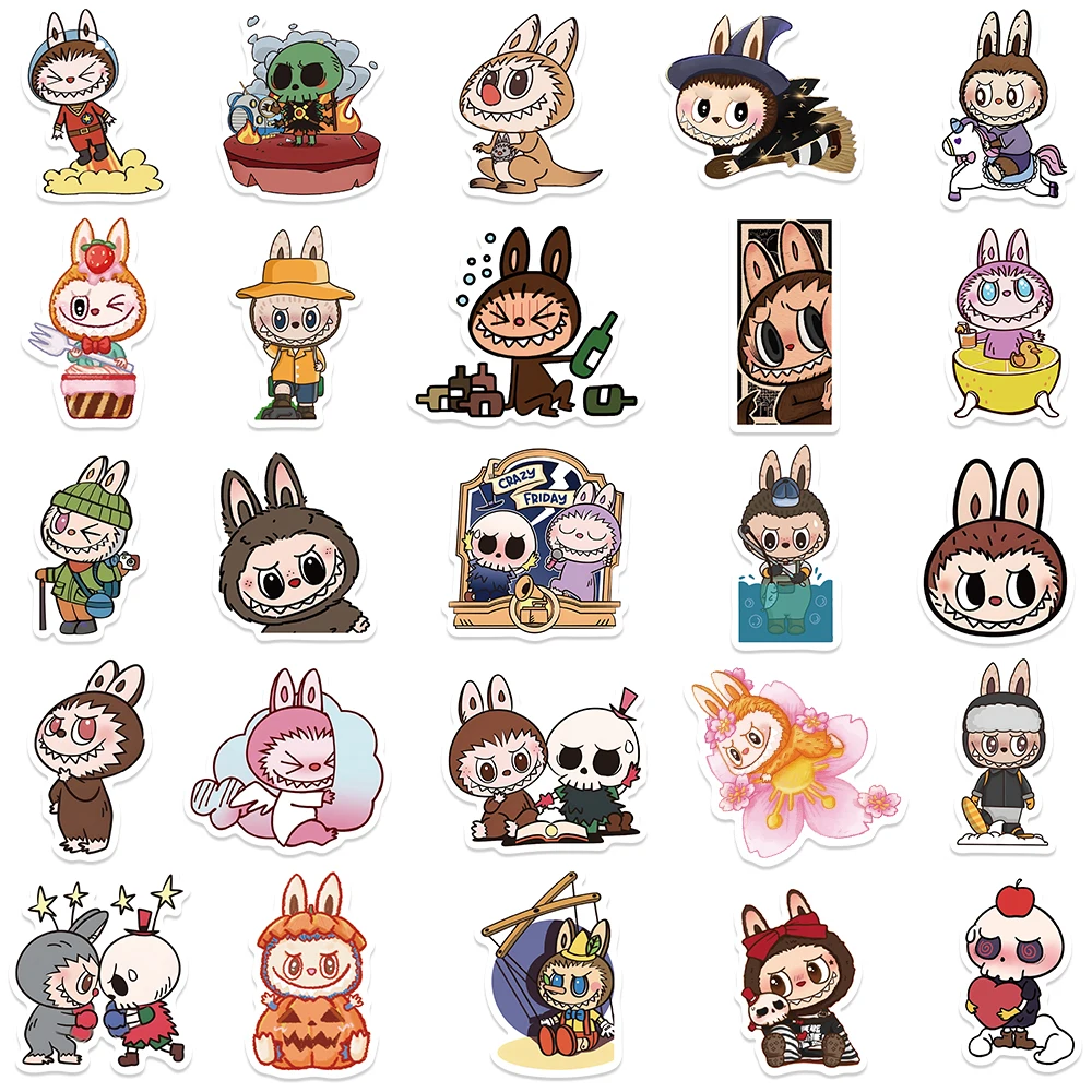 50pcs Funny Cute Cartoon Anime LABUBU Stickers For Kids Adults Water Bottle Stickers Luggage Laptop Guitar Bicycle Car Decals