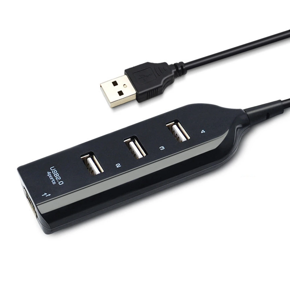 USB Hub 2.0 Multi-USB Divisor de concentrador de alta velocidad Adaptador de concentrador USB de 4 puertos para computadora portátil Receptor Accesorios de computadora Negro