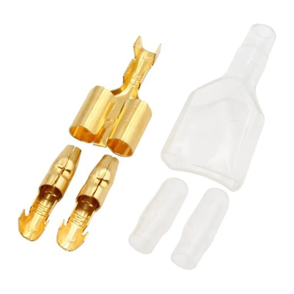 100 Sets Double Spade Connector 2 to 1 Motorcycle Wire Splice - for 4mm Bullet Crimp Terminal Heat Shrink Butt Diameter