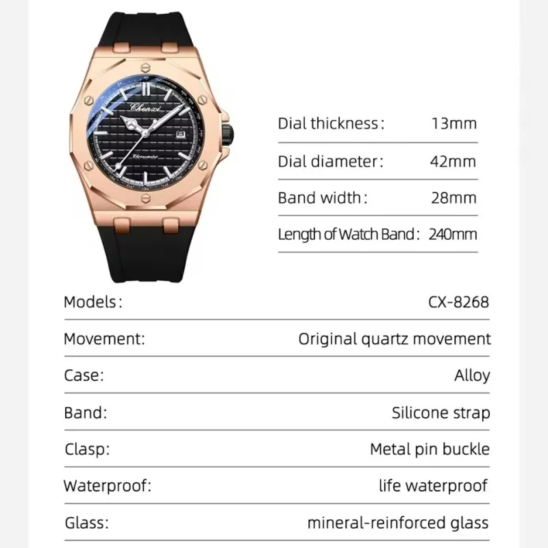 CHENXI 8268 ساعة رجالية فاخرة العلامة التجارية الأعلى موضة الهاتفي الفولاذ المقاوم للصدأ مقاوم للماء التقويم ضوء الليل الرجال الملمس الساعات هدية