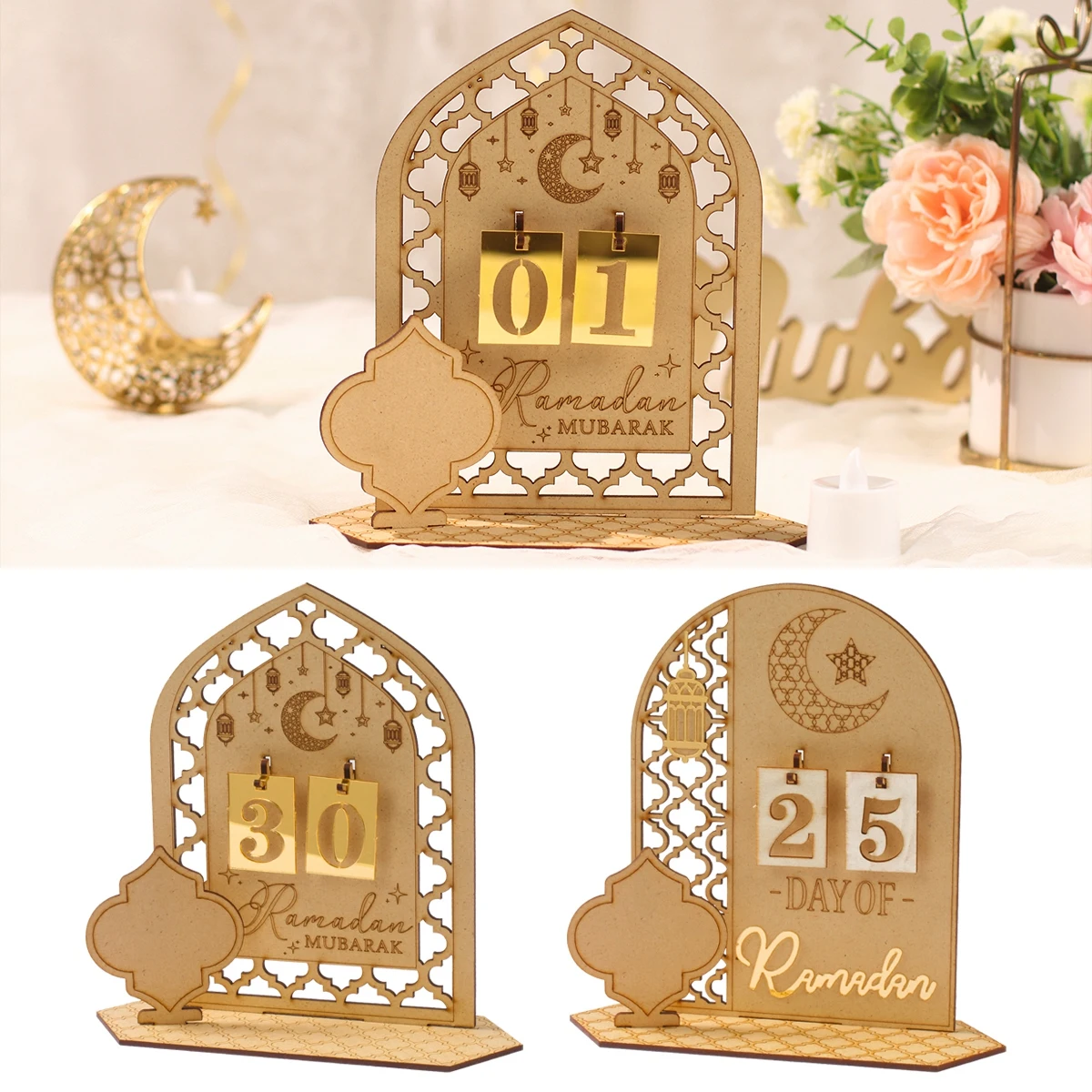 EID Mubarak Wooden Calendar Countdown Ramadan Kareem Ramadan Decoration for home 2025 Islamic Muslim Aid Al-fitr Party Supplies