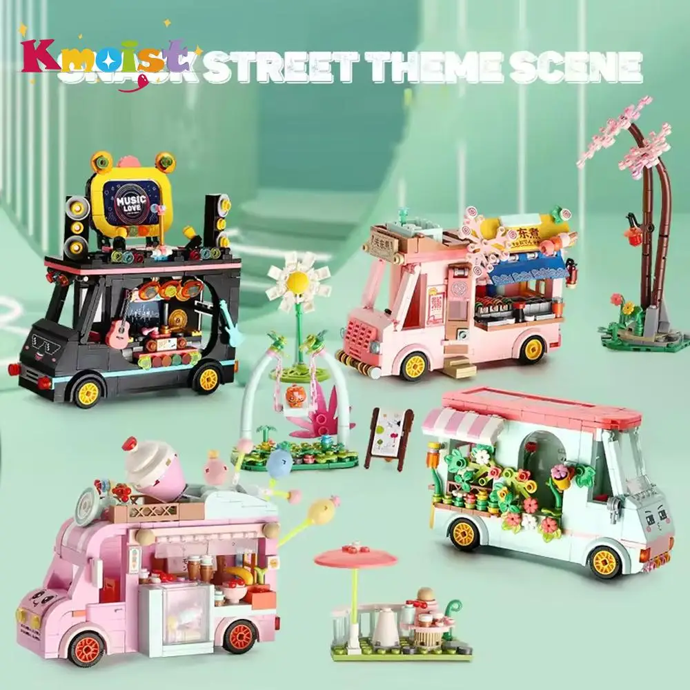 

Hot Mobile Fast Food Car House Car Streetscape Building Blocks Ornaments Plastic Children's Educational Toys Girls Boys Gifts