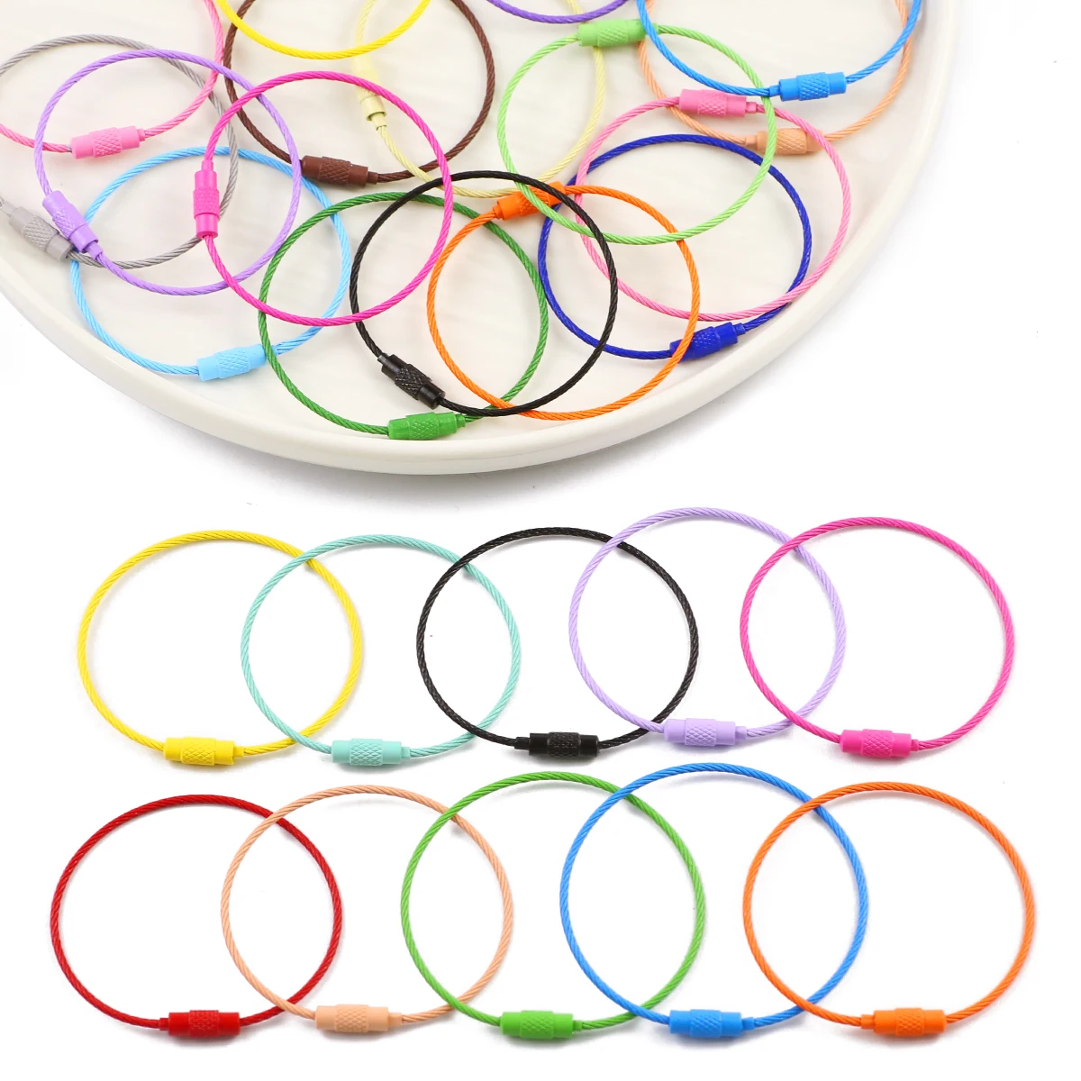 2~20pcs 15CM Colorful Stainless Steel Wire Rope Pendant Key Clasp Chain Connector For Jewelry Bracelet Making DIY Accessories