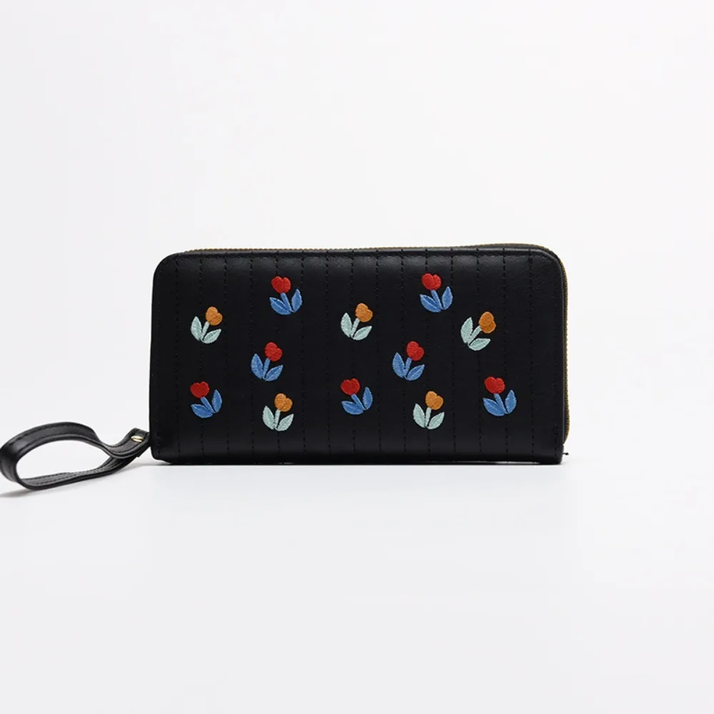 Zipper Women Wallet Fashion Tulip PU Embroidered Bag Card Bag