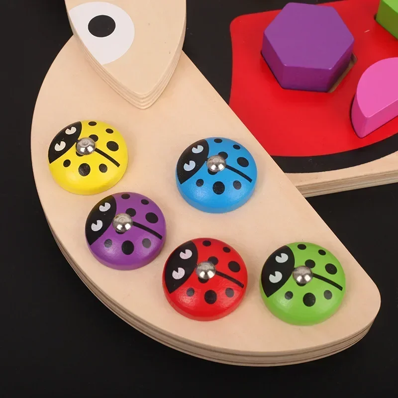 Creative Fishing Game Ladybug Ladybird Baby Wooden toy Shape Block Funny Learning Educational table toys for children party game