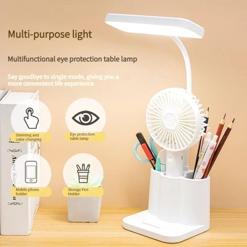 One-piece LED multi-function pen holder desk lamp, with adjustable brightness, USB connection, can be used as a mobile phone hol