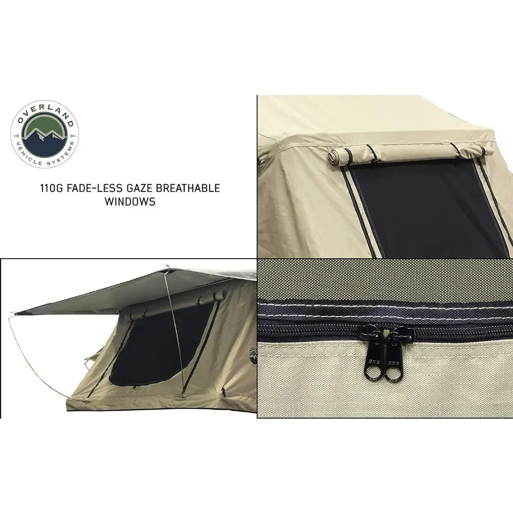3 Person Roof Top Tent, Marine Grade 600D Rip-Stop Polyester Water Proof, with Rain Fly Tan Base, Easy To Install Truck Tent 6