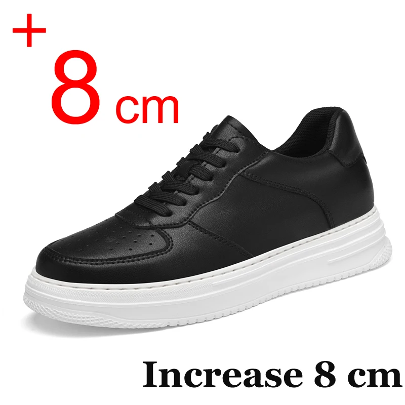 Summer Men Casual Sneakers Elevator Shoes Fashion White Leather 8CM 6CM Height Increasing Board Man Leisure Sports Height Shoes