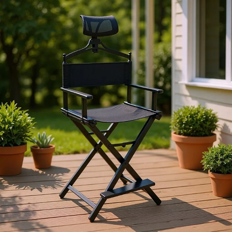 Aluminum Tall Director Chair, Folding Makeup Chair with Backrest, Portable Outdoor Camping Chair