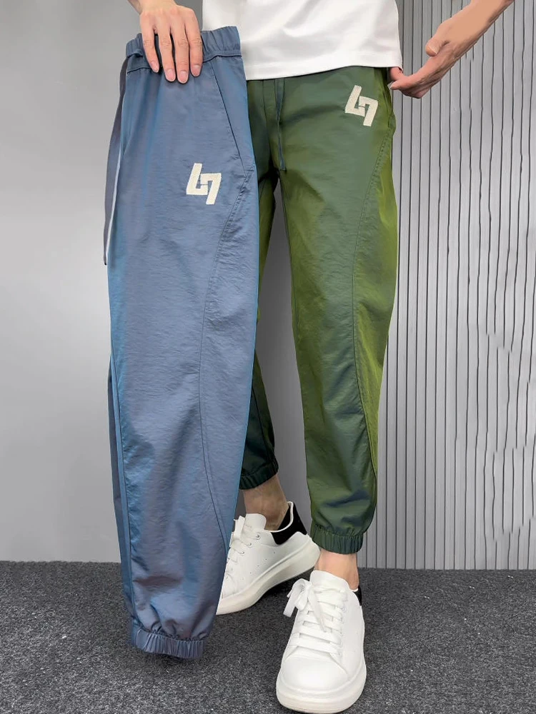 

Men's Summer Casual Pants Laser Cutwork Harajuku Style Quick Dry Loose Fit Elastic Waistband Embroidery Trendy