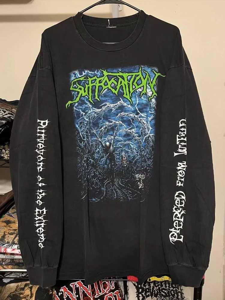 

Y2k Graphic Round Neck Cotton High Street New Men Printed Long Sleeves T-shirt Loose Casual Couple American Harajuku Tops