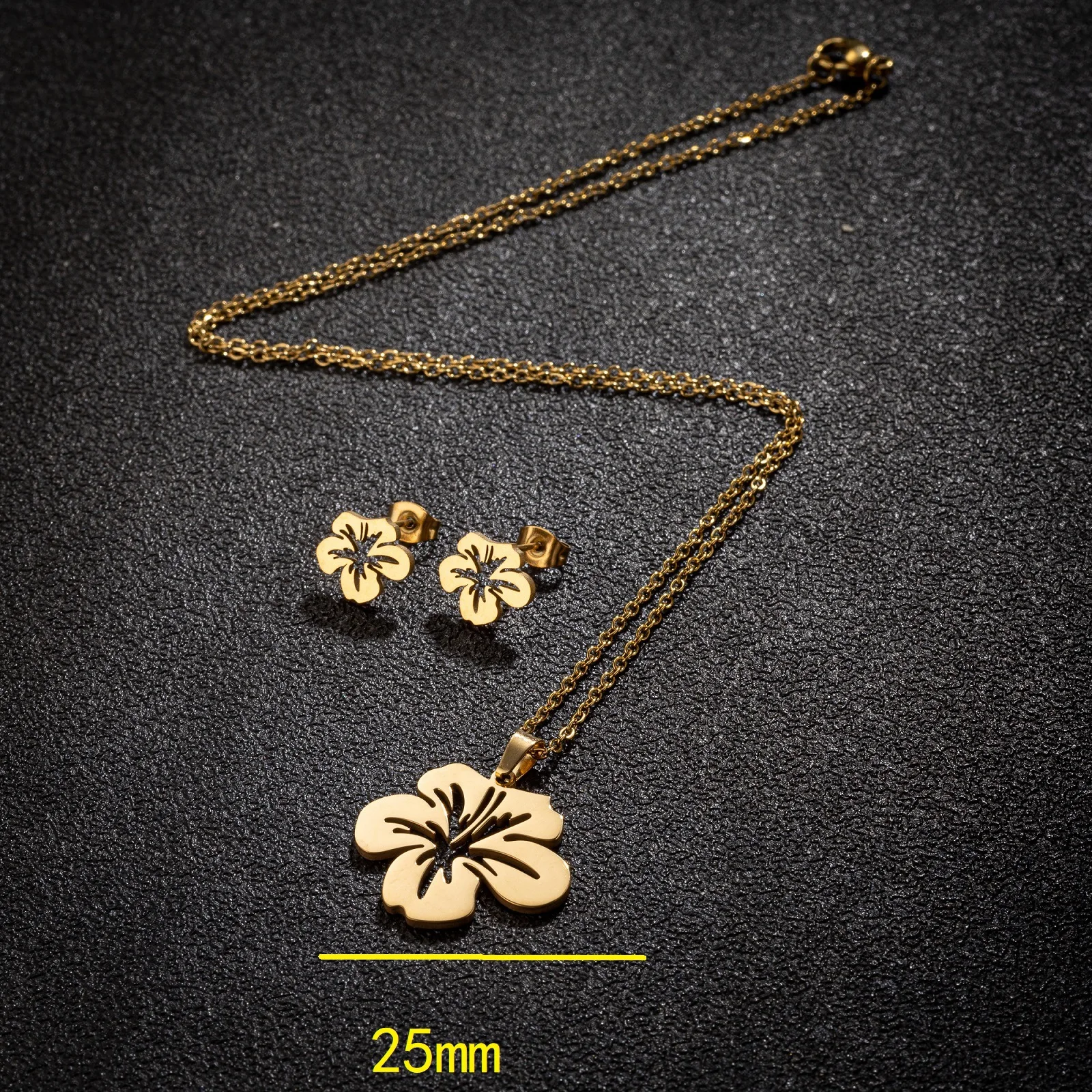 South American smooth stainless steel jewelry fashion versatile flower stamen necklace earrings jewelry set women's three-piece