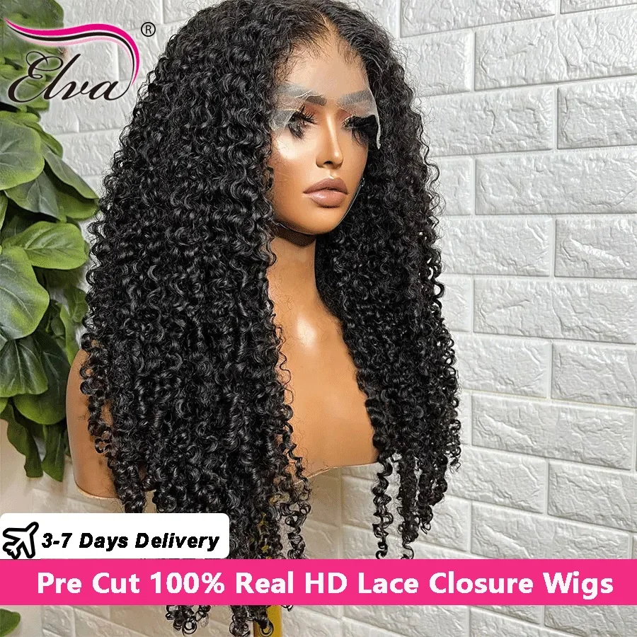 Elva Hair 9x6 HD Lace Closure Wig Water Wave Glueless Wig Human Hair Pre Cut Lace Ready To Wear Skins Melted Remy Hair Curly wig