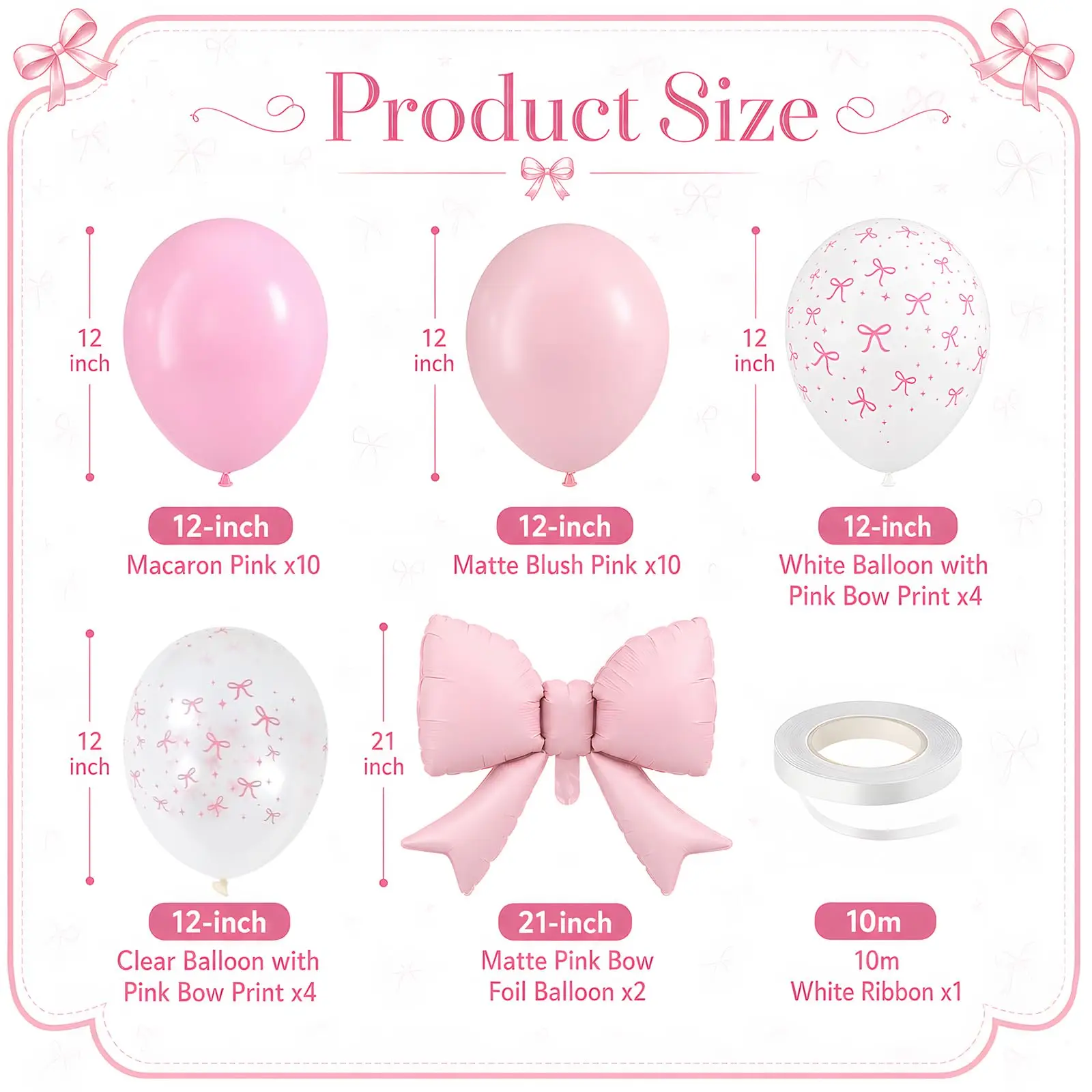 35 Stück/12 Zoll rosa Schleifenballons, pastell hellrosa transparente weiße Schleifendruck-Coquette-Ballons für Mädchen und Frauen zum Geburtstag und zur Hochzeit – Detail 1