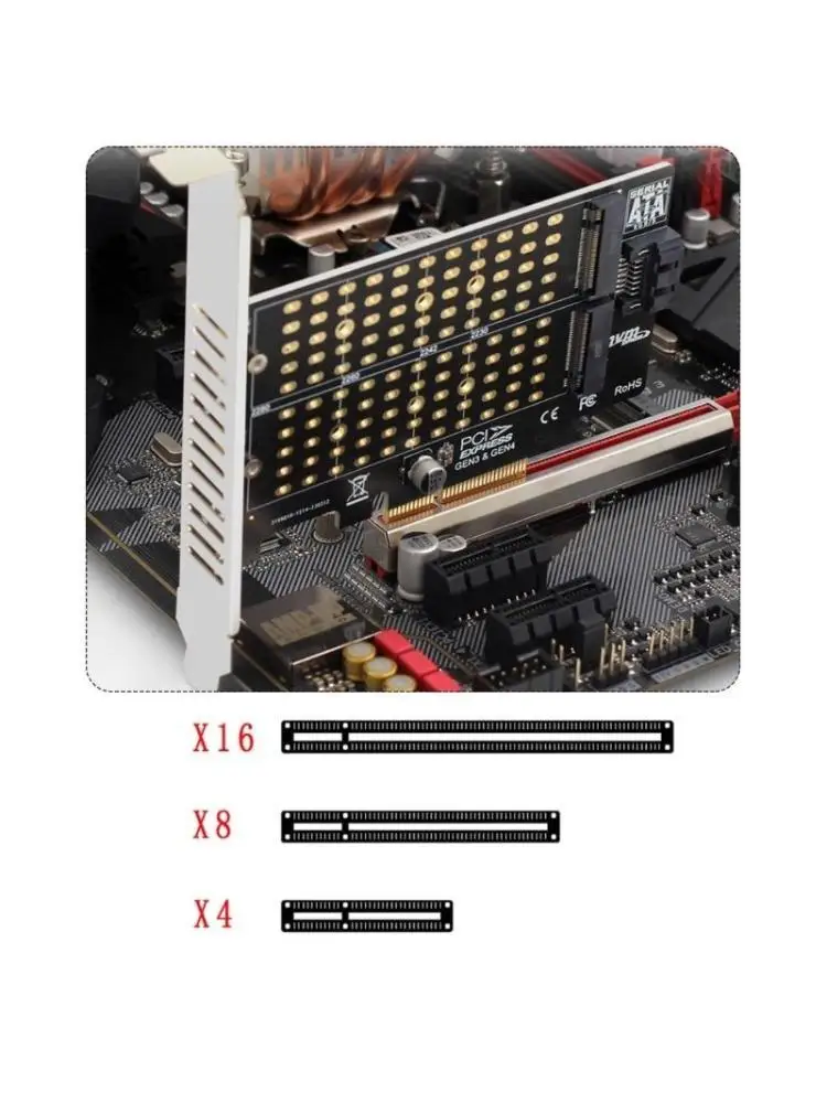 652F PCIE to M.2 NVME SSD Adapter Support PCIEX4 X16 SSD 2242/2230/22602280